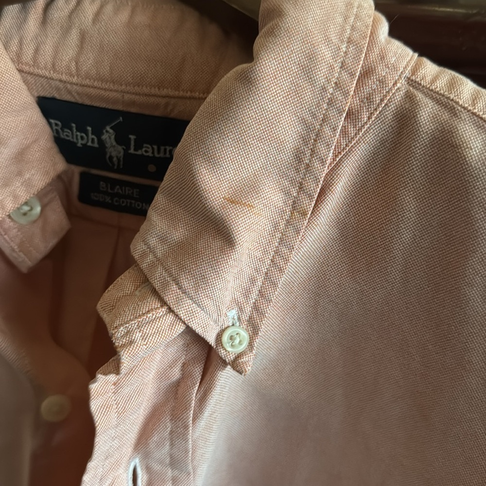 Ralph Lauren Men’s Large Blairs 100% Cotton Peach Preppy Short Sleeve Shirt - Picture 8 of 8